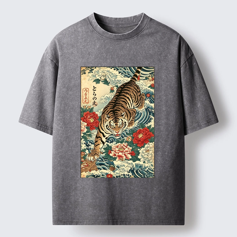 Tokyo‑Tiger Retro Wave Tiger Washed T‑Shirt