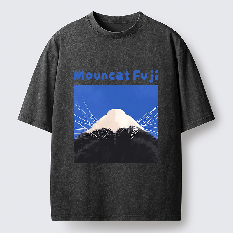 Tokyo-Tiger Cute Cat Fuji Mountain Art Washed T-Shirt