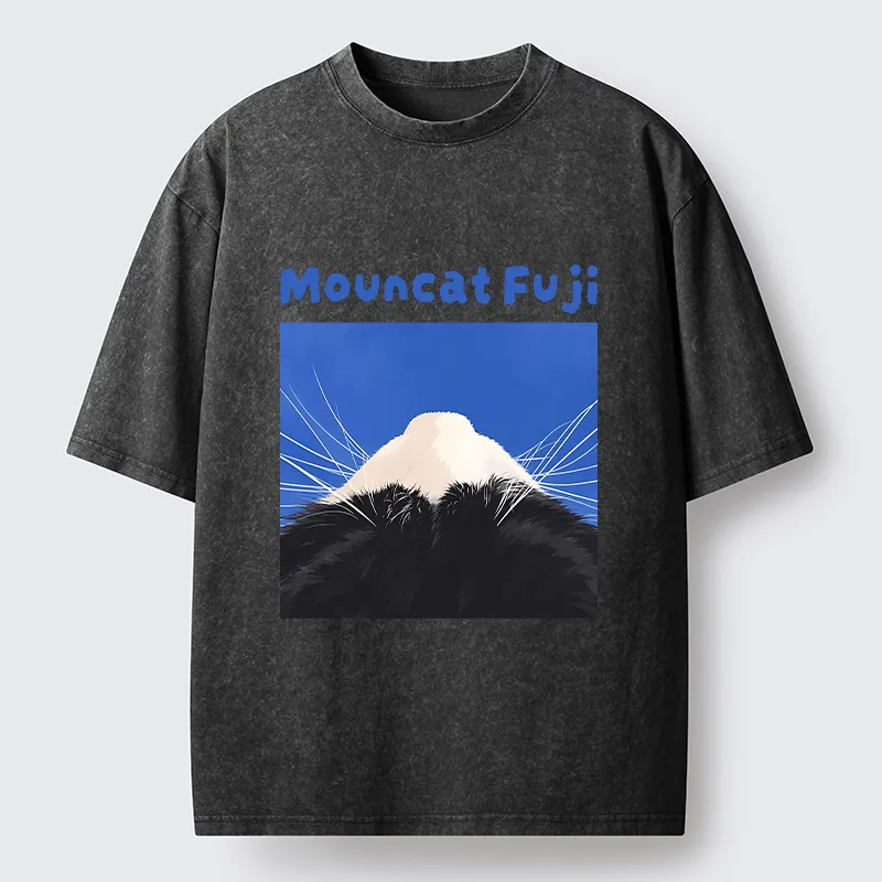 Tokyo-Tiger Cute Cat Fuji Mountain Art Washed T-Shirt
