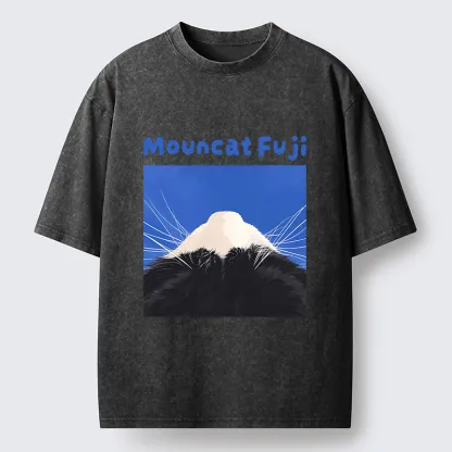 Tokyo-Tiger Cute Cat Fuji Mountain Art Washed T-Shirt