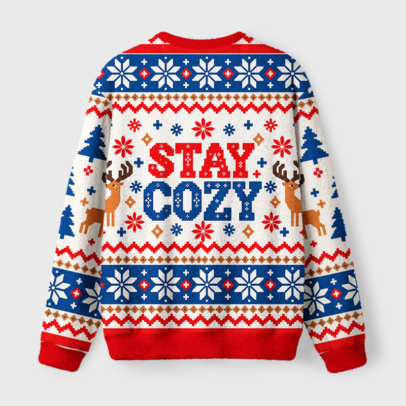 Tokyo-Tiger Christmas Raccoon Coffee Time Fuzzy Christmas Ugly Sweatshirt