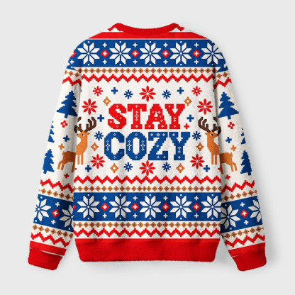 Tokyo-Tiger Christmas Raccoon Coffee Time Fuzzy Christmas Ugly Sweatshirt
