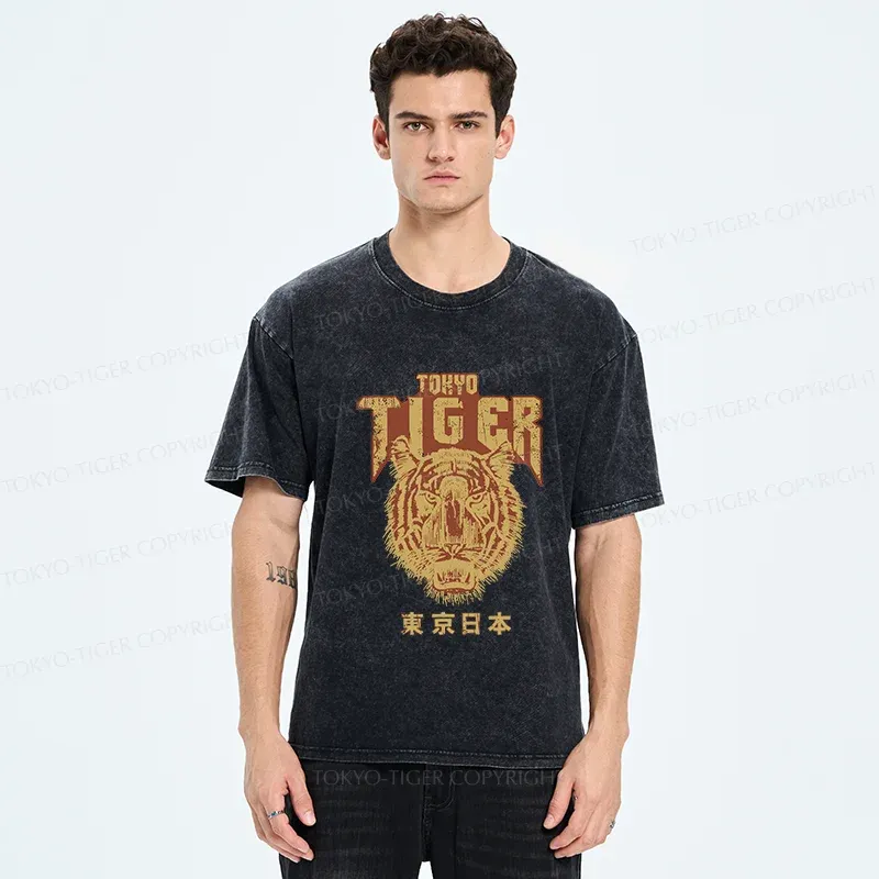 Tokyo-Tiger Retro Tiger Japanese Washed T-Shirt