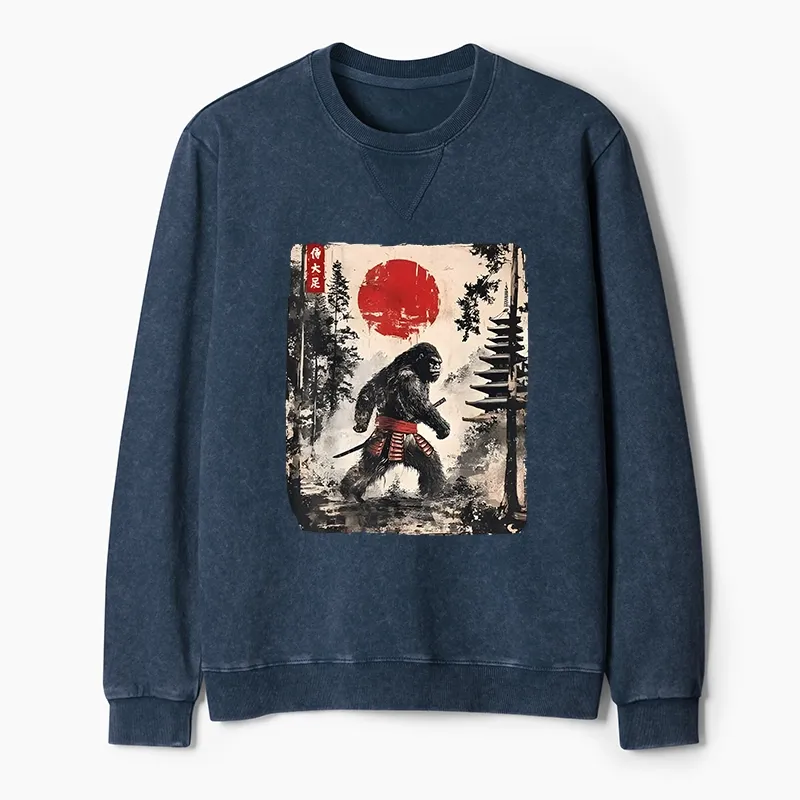 Tokyo-Tiger Japanese Samurai Bigfoot Washed Terry Sweatshirt