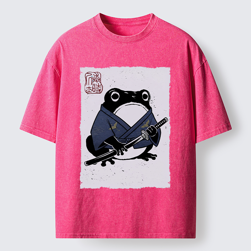 Tokyo-Tiger Samurai Frog Art Washed T-Shirt