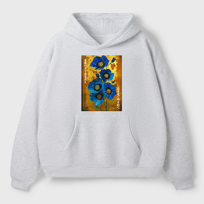 Tokyo-Tiger Shiny Blue Flower Warm Golden Background Adult Fleece Hoodie