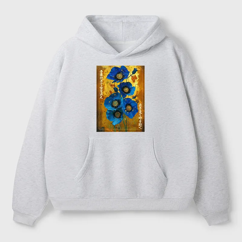 Tokyo-Tiger Shiny Blue Flower Warm Golden Background Adult Fleece Hoodie