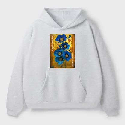 Tokyo-Tiger Shiny Blue Flower Warm Golden Background Adult Fleece Hoodie
