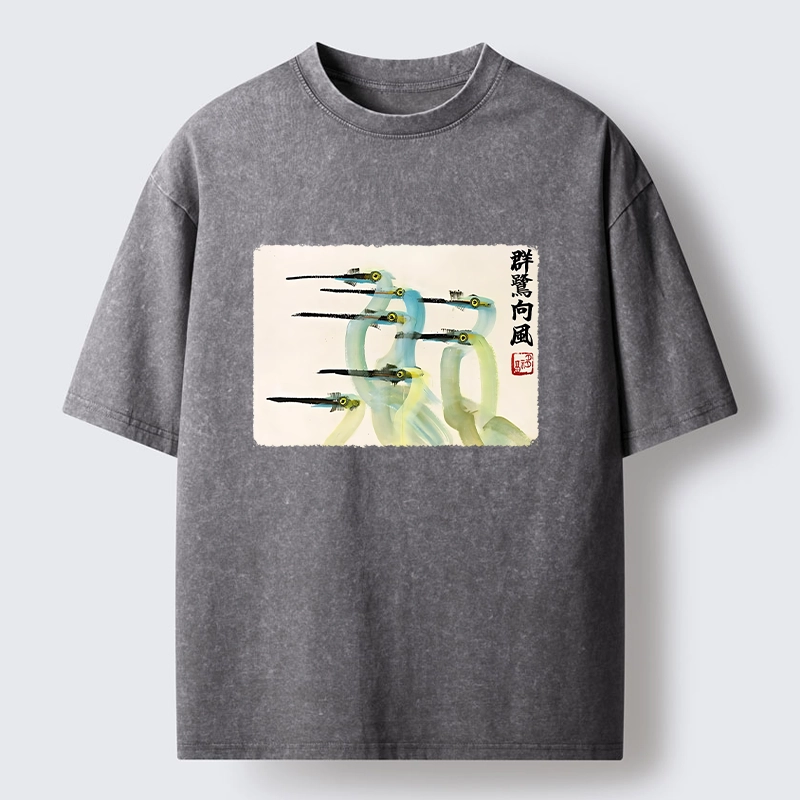 Tokyo‑Tiger Herons Wind Dance Washed T‑Shirt