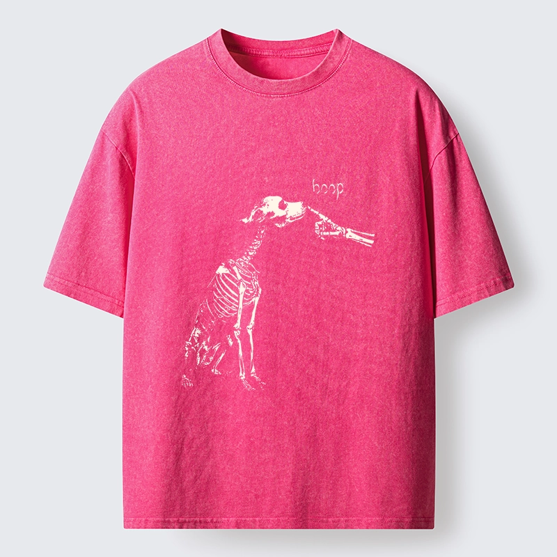 Tokyo-Tiger Skeleton Dog Meme Washed T-Shirt
