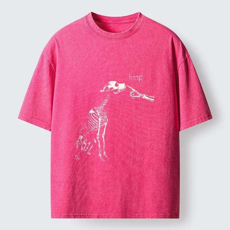 Tokyo-Tiger Skeleton Dog Meme Washed T-Shirt