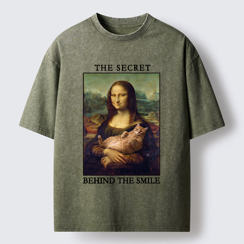 Tokyo‑Tiger Mona Lisa Cat Meme Washed T‑Shirt