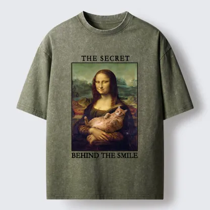 Tokyo‑Tiger Mona Lisa Cat Meme Washed T‑Shirt
