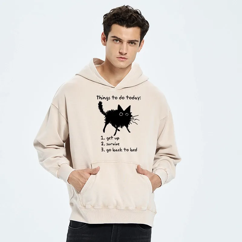 Tokyo-Tiger Lazy Cat Survive Day Funny Meme Washed Hoodie
