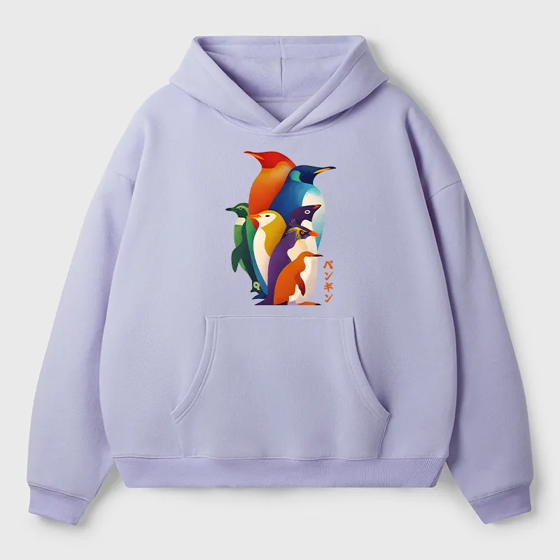 Tokyo-Tiger Cute Multi Tone Penguins Adult Fleece Hoodie