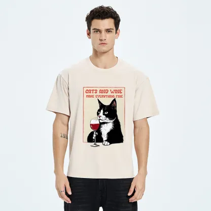Tokyo-Tiger Tuxedo Cat Drinking Funny Washed T-Shirt