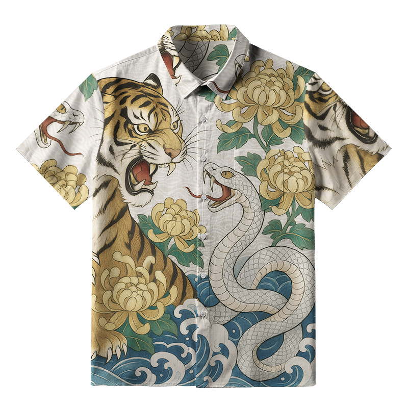 Tokyo-Tiger Tiger And Snake Fight Button-up Shirt