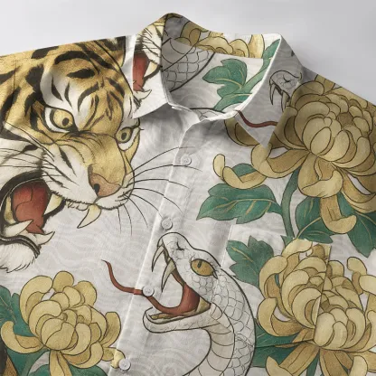 Tokyo-Tiger Tiger And Snake Fight Button-up Shirt