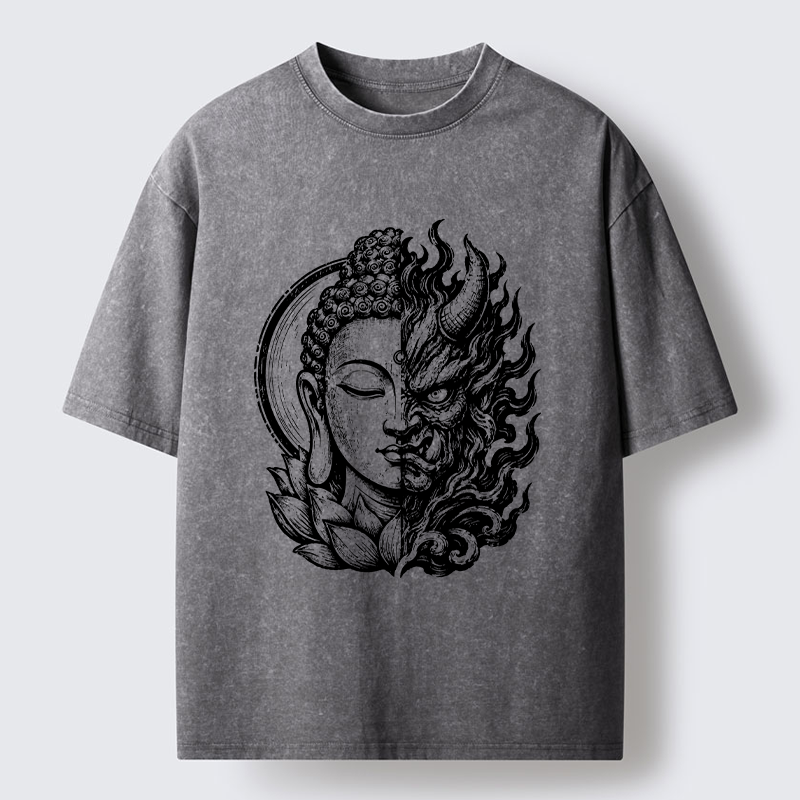 Tokyo-Tiger Half Buddha Half Demon Washed T-Shirt