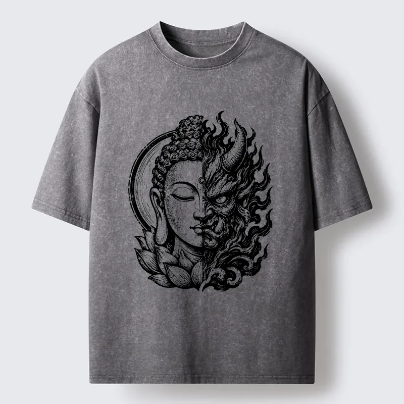 Tokyo-Tiger Half Buddha Half Demon Washed T-Shirt