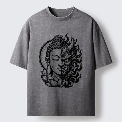 Tokyo-Tiger Half Buddha Half Demon Washed T-Shirt