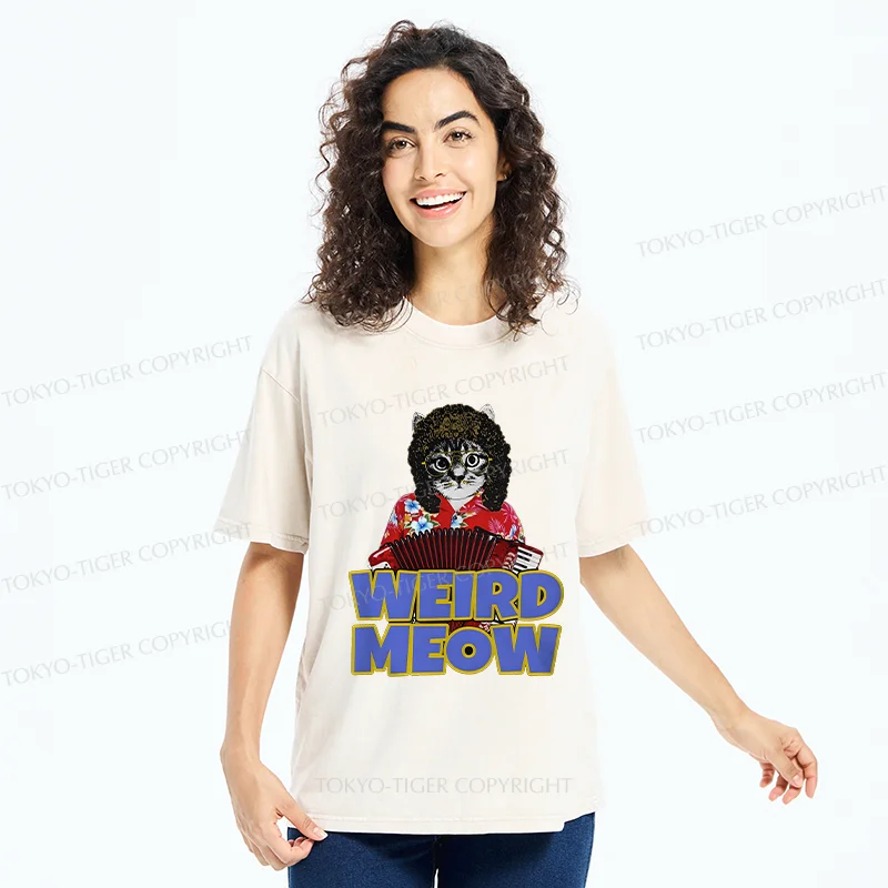 Tokyo-Tiger Rock Cat Funny Washed T-Shirt