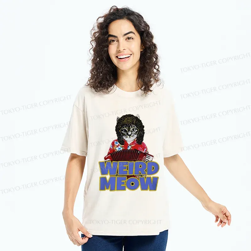 Tokyo-Tiger Rock Cat Funny Washed T-Shirt