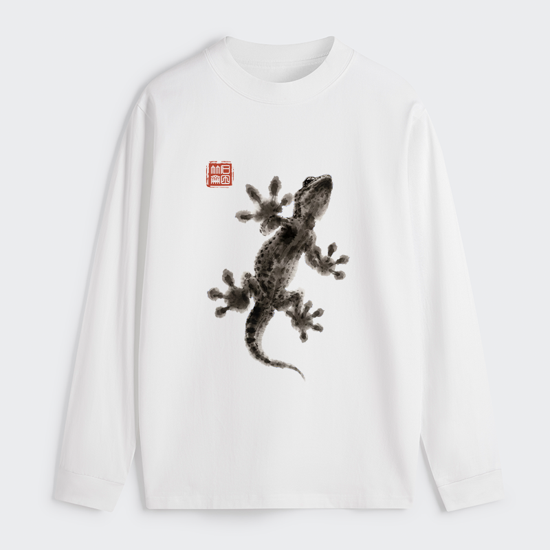Tokyo-Tiger Minimal Asian Ink Brush Gecko Vibe Classic Long Sleeve T-Shirt