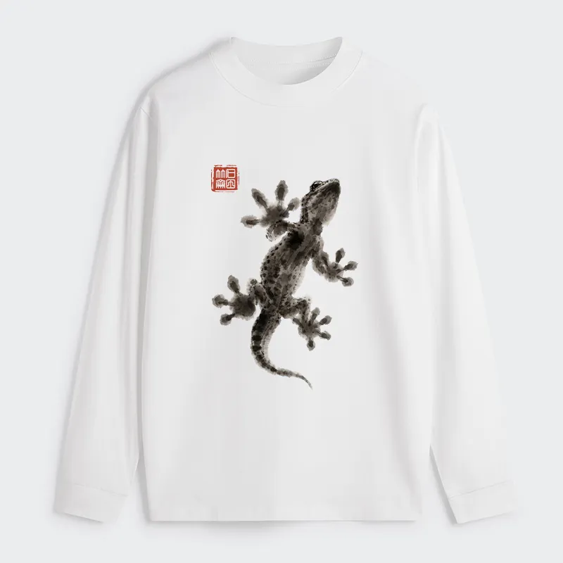 Tokyo-Tiger Minimal Asian Ink Brush Gecko Vibe Classic Long Sleeve T-Shirt