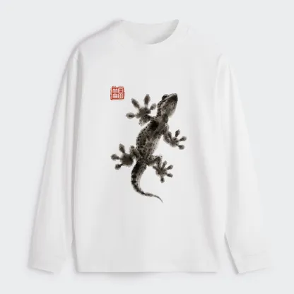 Tokyo-Tiger Minimal Asian Ink Brush Gecko Vibe Classic Long Sleeve T-Shirt