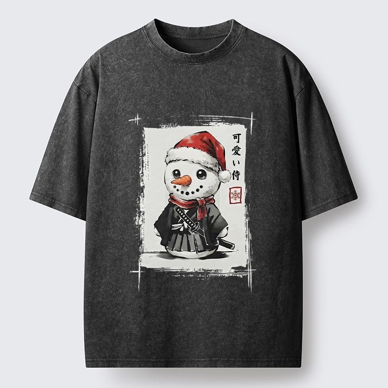 Tokyo‑Tiger Samurai Snowman Washed T‑Shirt