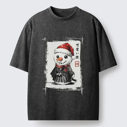 Tokyo‑Tiger Samurai Snowman Washed T‑Shirt