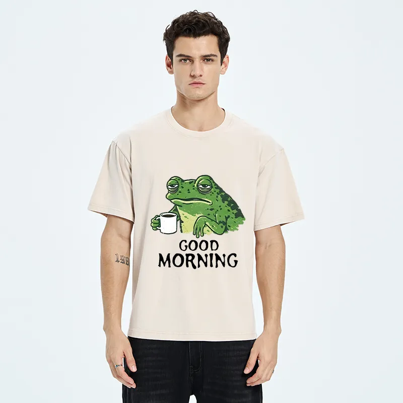 Tokyo-Tiger Morning Coffee Frog Meme Washed T-Shirt