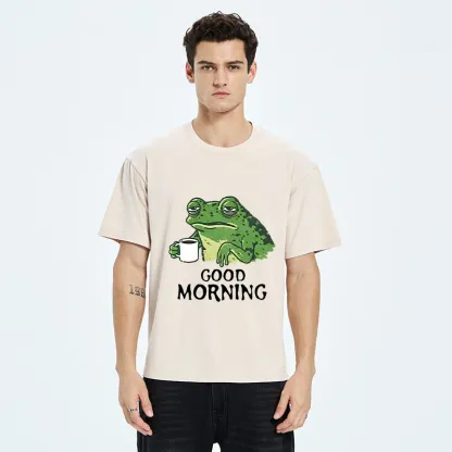 Tokyo-Tiger Morning Coffee Frog Meme Washed T-Shirt
