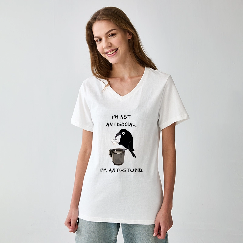 Tokyo-Tiger Cool Crow Sips Calm Coffee Alone V-Neck Classic T-Shirt