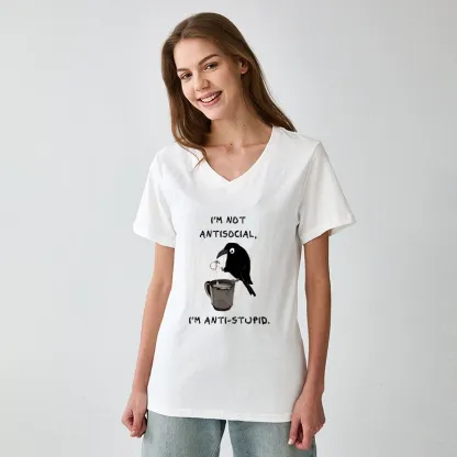 Tokyo-Tiger Cool Crow Sips Calm Coffee Alone V-Neck Classic T-Shirt