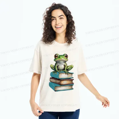 Tokyo-Tiger Frog On The Bookshelf Washed T-Shirt