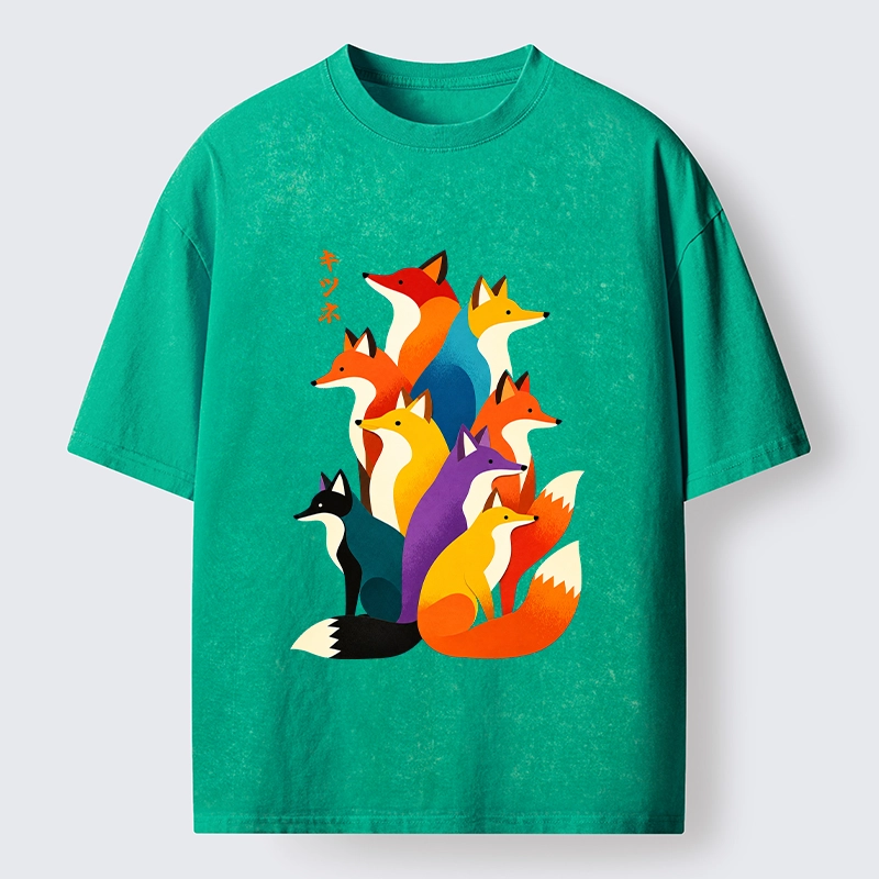 Tokyo‑Tiger Colorful Fox Crew Washed T‑Shirt