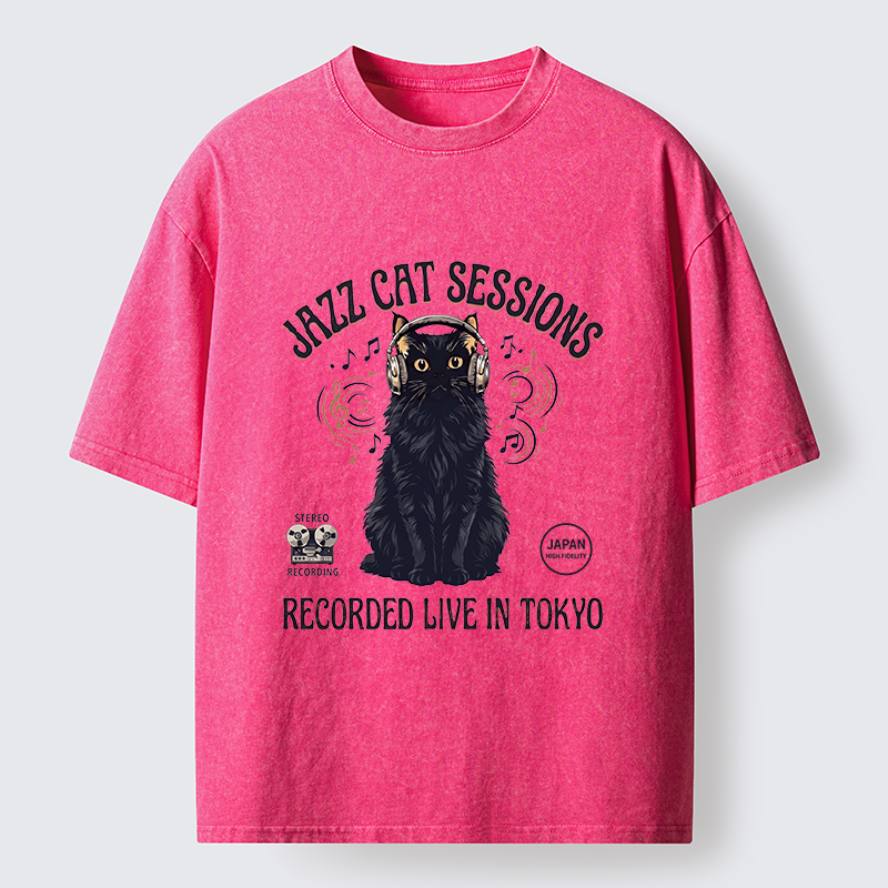 Tokyo-Tiger Jazz Cat Vibes Washed T-Shirt