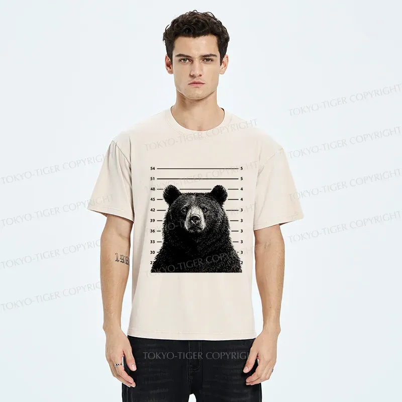 Tokyo-Tiger Arrested Bear Funny Washed T-Shirt
