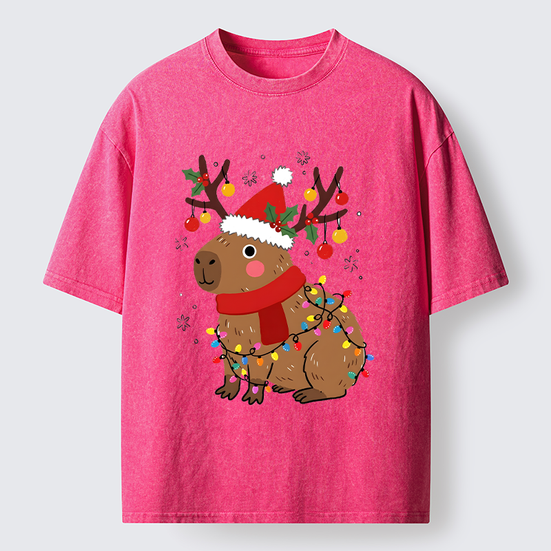 Tokyo-Tiger Cute Christmas Capybara Washed T-Shirt