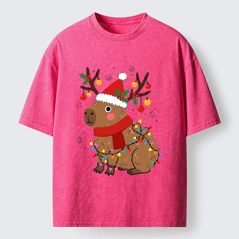 Tokyo-Tiger Cute Christmas Capybara Washed T-Shirt