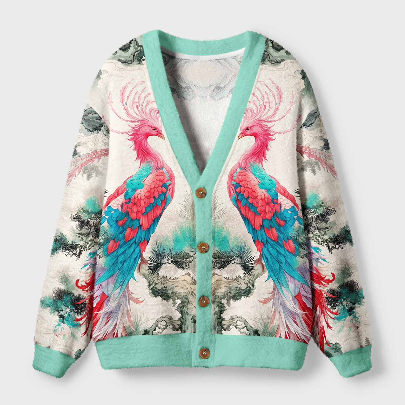 Tokyo-Tiger Twin Phoenixes Of The Sacred Grove Ugly Cardigan Sweater