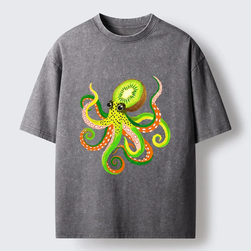 Tokyo-Tiger Kiwi Octopus Washed T-Shirt