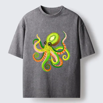 Tokyo-Tiger Kiwi Octopus Washed T-Shirt