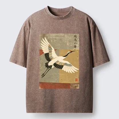 Tokyo‑Tiger Crane Spirit Washed T‑Shirt