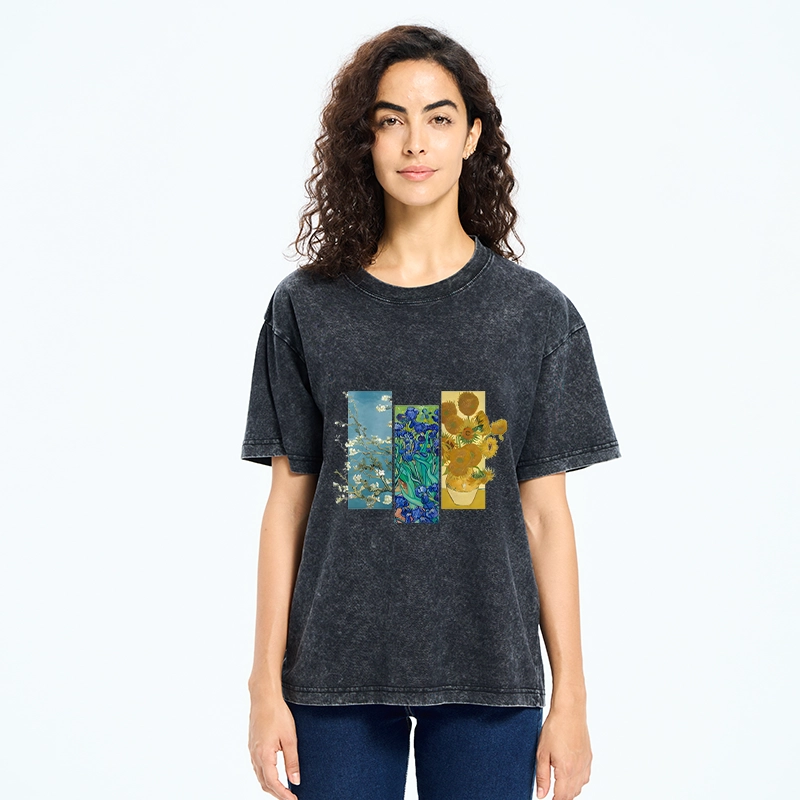 Tokyo‑Tiger Van Gogh Floral Art Washed T‑Shirt