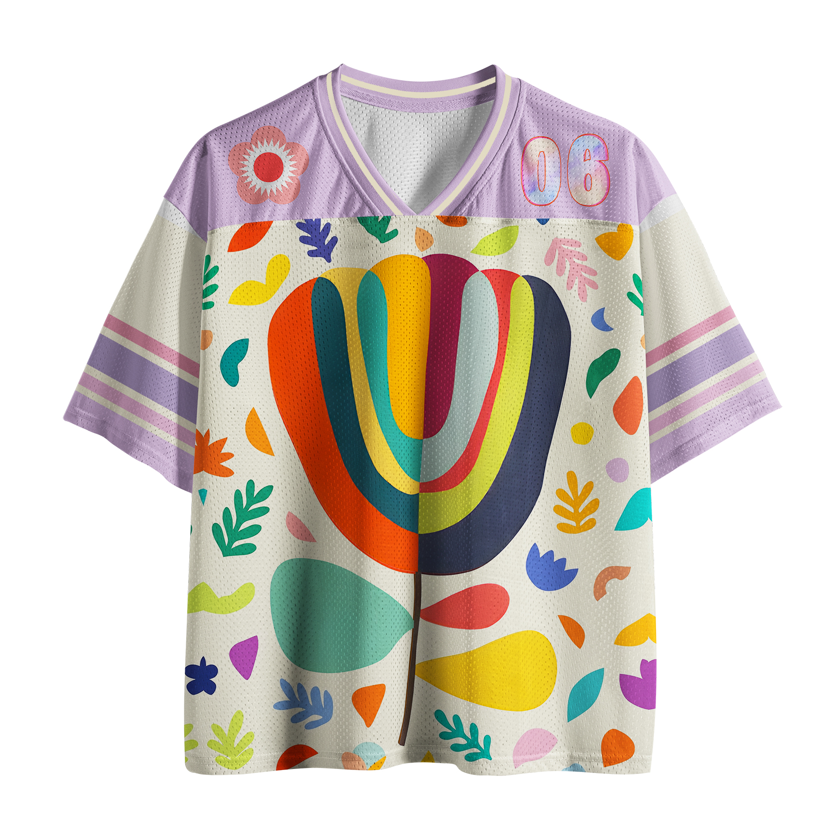 Tokyo-Tiger Colorful Flower Minimalist Print Mesh Jersey Sale