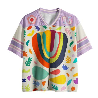 Tokyo-Tiger Colorful Flower Minimalist Print Mesh Jersey