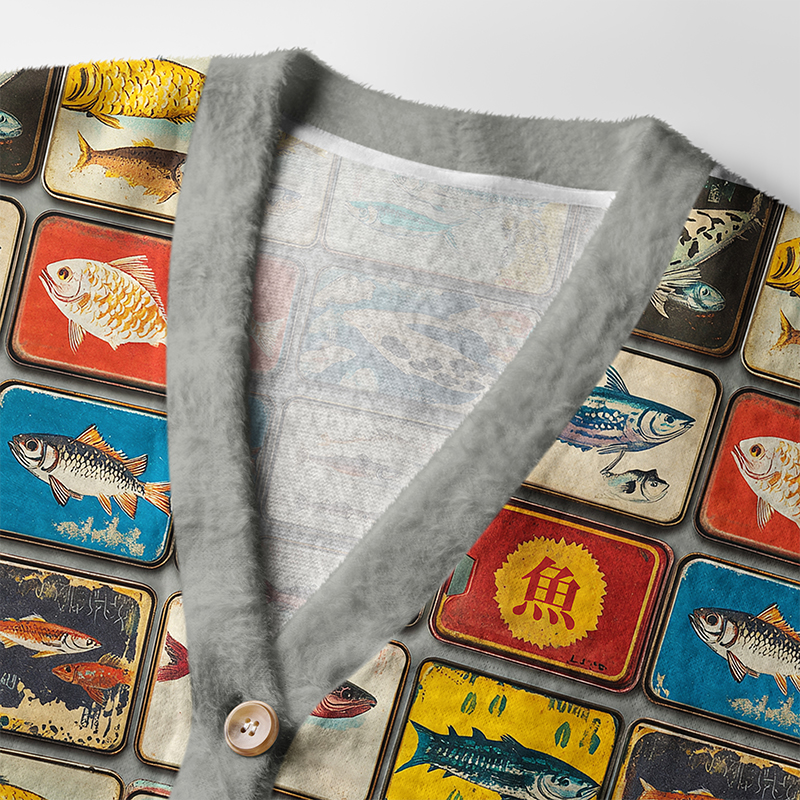 Tokyo-Tiger Tokyo-Tiger Vintage Fish Collection Ugly Cardigan Sweater